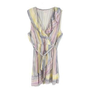 Lauren Conrad Pastel Rainbow Multicolor Faux Wrap Dress Plus Size 2XL Fairy Belt